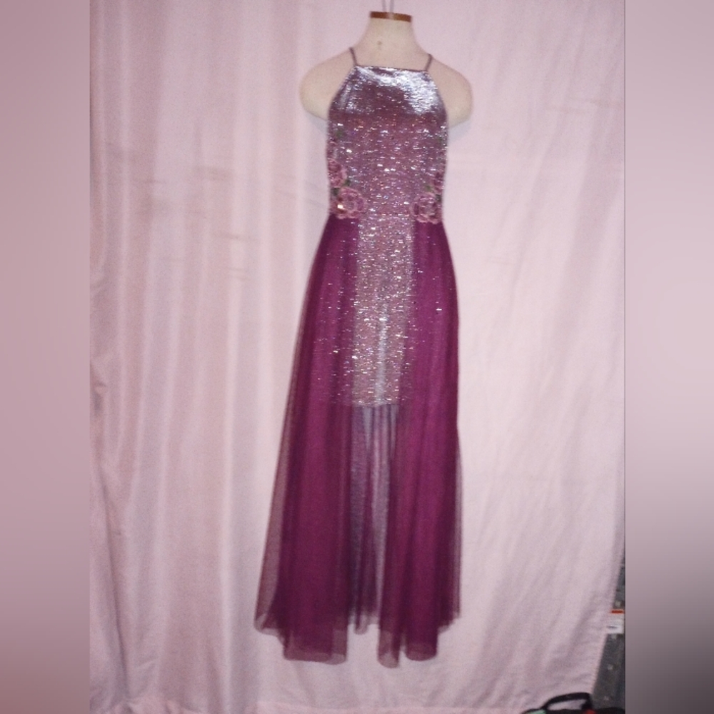 Social Couture Plum Sparkly Formal Dress Size 9/10 - Picture 9 of 16